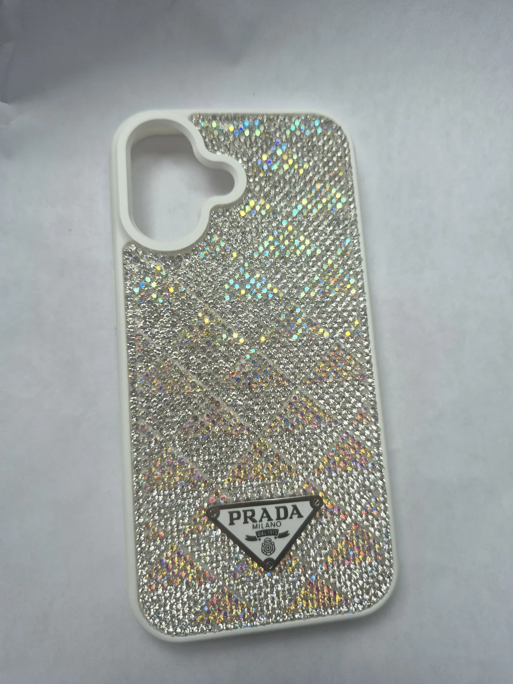 I Phone 16 Designer Silver Glitter Rhinestone Phone Case